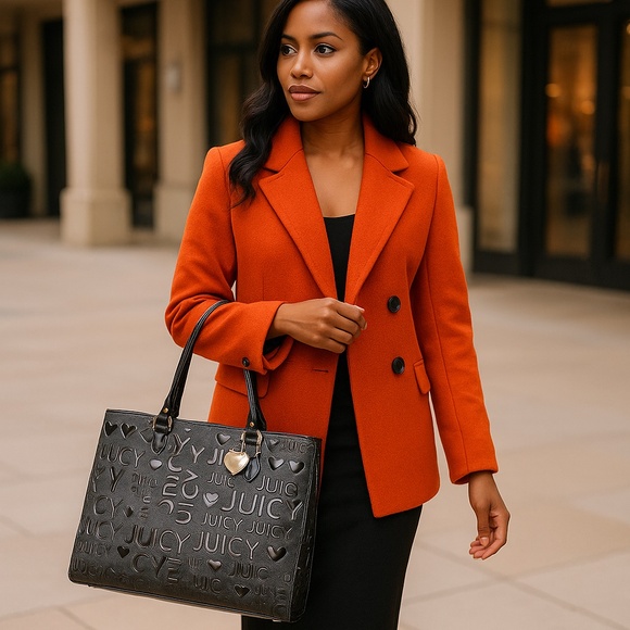 NWT-Juicy Couture Large Black Embossed Logo Tote - Picture 1 of 8